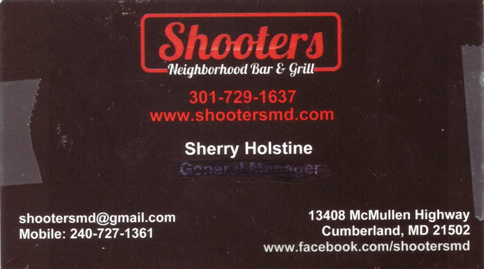 Shooters Neighborhood Bar & Grill www.shootersmd.com 301-729-1637